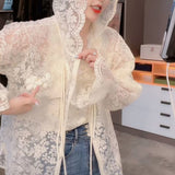 Hulianfu New Women Summer Tops Cardigan Female Fashion Blouses Lace Blouse Shirt Ladies Long Sleeve Shirts Sun Protection Clothes