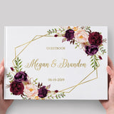 HULIANFU Wedding Guest Book Alternative Geometric Gold Wedding Guestbook Burgundy Floral Personalized Wedding Album Wedding Photo Sign