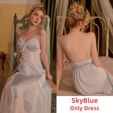 hulianfu Satin Sexy Victorian Night Dress Women Lace Sleepwear Long Robe Bow Pajamas Sets Perspective Camisole Lingerie Nightgown