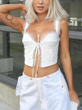 Sampic Sexy Lace Bow Bandage Crop Top Women Y2K Chic Floral Print Camisole Summer  Sleeveless Backless Tank Tops Streetwear