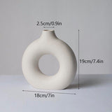 HULIANFU VILEAD Black Circular Hollow Ceramic Vase Donuts Nordic Flower Pot Home Decoration Accessories Office Living Room Interior Decor