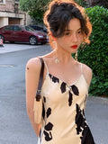 Hulianfu Vintage Elegant Print Spaghetti Strap Midi Dress for Women Party Fashion One Piece Bodycon Prom Robe Vestidos Summer Korean