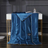 HULIANFU Luxury Emulation Silk Quilted Quilt Queen High End Spring Summer Satin Quilts Mechanical Wash Soft Comfortable Thin Comforter