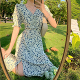 Hulianfu Harajuku Floral Dress for Women Party French Vintage Retro Office Lady Casual Club Mini Sexy Dresses Summer New Clothes