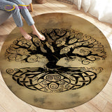 HULIANFU Viking Valknut Yggdrasil Tree of Life Area Rug Round Carpets Rugs for Living Room Bedroom Foot Pad Decoration,Non-slip Floor Mat