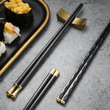 HULIANFU JANKNG 5 Pair Japanese Chopsticks Alloy Non-Slip Sushi Chop Sticks Set Chinese Gift Reusable Chopsticks Tableware Gift Kitchen