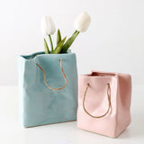 HULIANFU Nordic Creative Shopping Basket ceramic Vase Bag Decoration Simple Dried Flower Arrangement Vase Table Decoration