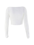 Hulianfu Women Y2k Long Sleeve Basic Slim Crop Top Irregular Texture Skinny Tee Ribbed Stretchy Shirts Bodycon Blouse