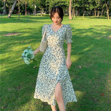 Hulianfu Harajuku Floral Dress for Women Party French Vintage Retro Office Lady Casual Club Mini Sexy Dresses Summer New Clothes