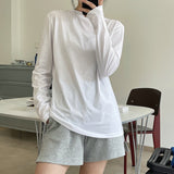 Hulianfu Summer Women's Casual Solid Color Round Neck Long Sleeve Loose T-Shirt