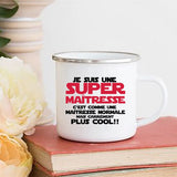 HULIANFU Merci Maîtresse/Atsem Print Coffee Mug Creative Enamel Cups Drinks Water Milk Cup Mug School Home Handle Drinkware Teacher Gifts
