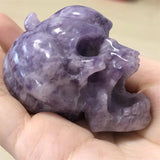 HULIANFU Natural Crystal Quartz Lepidolite Pumpkin Skull Reiki Healing Hand Carved Home Halloween Decoration Gift 1pcs