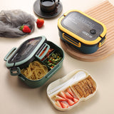 HULIANFU Portable Hermetic Lunch Box 2 Layer Grid Children Student Bento Box with Fork Spoon Leakproof Microwavable Prevent Odor School