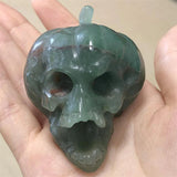 HULIANFU Natural Green Aventurine Pumpkin Skull Crystal Carving Healing Halloween Ornaments Gift Reiki Home Decoration 1pcs