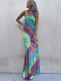 Hulianfu Sexy Backless Halter Print Long Bodycon Dress Women 2023 Summer Boho Holiday V-neck Sleevless Bodycon Dresses For Women Sundress