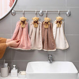HULIANFU Quick-Dry Hand Towel Cute Bear Coral Fleece Holdable Kitchen Toilet Towel Absorbent Wipe Plush Hand Towel Bathroom Hanging Towel