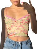 Hulianfu Rteyno Women s Summer Mini Sling Vest Sleeveless Backless V Neck Lace Trim Floral Camisole