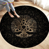 HULIANFU Viking Valknut Yggdrasil Tree of Life Area Rug Round Carpets Rugs for Living Room Bedroom Foot Pad Decoration,Non-slip Floor Mat