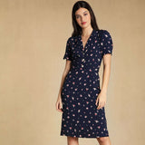 Polka Dot Print Midi Dress Woman Elegant Embroidery Short Sleeve V-neck Vestidos  Summer Femme Vintage Casual Long Robes