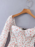 hulianfu Lolita Women's Mini Dresses Flower Printing Square Neck Robes for Women Sweet SLady Long Sleeve Ruffles Ladies Veastidos