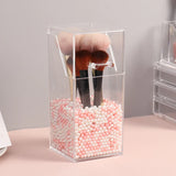 HULIANFU Pearl Cosmetic Brush Holder Transparent Acrylic Cosmetic Brush Container Dustproof Beauty Makeup Tools Organizer Pen Storage Box