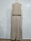 hulianfu Summer Solid Long Dress Women Casual Sleeveless Elastic Waist Side Slit Maxi Dresses Female O-Neck Loose Tank Dress Sundress