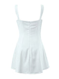 Hulianfu Spring Summer New Sexy Casual Lace Stitching Wavy Collar Halter Straps Bag Hip A-Line Short Mini Dress Women