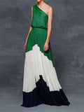 Elegant One Shoulder Draped Beach Long Dress Women Vintage Popular Print Patchwork Party Maxi Dresses Casual Female Vestidos New