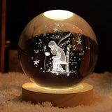 HULIANFU New 80mm K9 Crystal Solar System Planet Globe 3D Laser Engraved Sun System Ball with Touch Switch LED Light Base Astronomy Gifts
