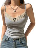 Lace Tank Tops Y2k Aesthetic Patchwork Sleeveless Cami Shirts Women Fairy Grunge Camisole 2000s Crop Tops Streetwear Clothes