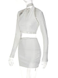 Hulianfu Halter Top And Mini Skirt Set Women Autumn Hooded 3 Piece Outfit Fashion Casual Holiday Outfits Sexy Club Party Co ord Set