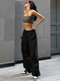 Hulianfu Fashion High Street Cargo Pants Women Casual Sweatpants Solid Loose Trousers Drawstring Waist Wide Leg Pants Y2K Party
