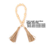 HULIANFU Natural Wood Bead Garland With Jute Rustic Wall Hanging Tassels String Handmade Garland Farmhouse Ornament DIY Home Decoration