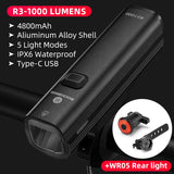 HULIANFU ROCKBROS 1000LM Bike Light Front Lamp USB Rechargeable LED 4800mAh Bicycle Light Waterproof Headlight Bike Accessories