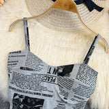 Hulianfu Women Push Up Camisole With Bra Sexy Top Women Suspender Tank Fashion Printed Newspaper Camis Female Soft Sleeveless Top