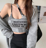 Hulianfu irregular spaghetti strap tank top woman newspaper letter print wirefree bra camis for women camisole new trend
