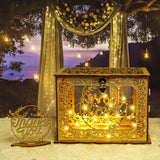 HULIANFU OurWarm Gold Wedding Card Box with Lock Wood Gift Box Holder with Clear Acrylic and String Light Design for Party Decorations