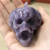 HULIANFU Natural Crystal Quartz Lepidolite Pumpkin Skull Reiki Healing Hand Carved Home Halloween Decoration Gift 1pcs