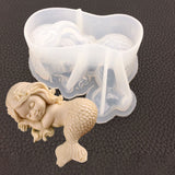 HULIANFU Sleeping Mermaid Silicone Molds Chocolate Fondant Mould Handmade Soap Mold Mermaid Cake Topper DIY Angel Craft Art Candle Mould
