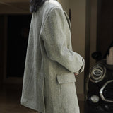 Hulianfu Fall Winter Women's Casual Coat Solid Color Single Breasted Pocket Decorative Loose Wool Blazer Jacket
