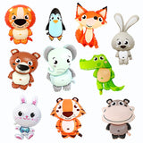 HULIANFU Jungle Cartoon Animal Balloon Rabbit Fox Penguin Hippo Tiger Crocodile Aluminum Foil Balloon Zoo Party Children  Toy