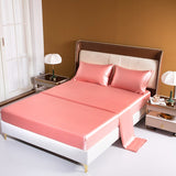 HULIANFU Satin Silk Bedding Sheet Set Solid Color Fitted Sheet Set Single Double King Size Bed Sheet Set Luxury Rayon Flat Sheet Set