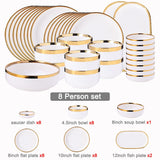 HULIANFU White Porcelain Plates for Food Dinner Set Dishes Salad Soup Bowl Ceramic Plates and Bowls Set Tableware Set Service for 4/6/8
