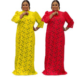 hulianfu Women Long Sleeve Round Neck Fashion Casual Solid Color Sexy Fancy Party Lace And Floor Dress