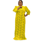 hulianfu Women Long Sleeve Round Neck Fashion Casual Solid Color Sexy Fancy Party Lace And Floor Dress