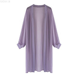 Hulianfu long Jacket Women Summer Thin Loose See-through Sunscreen Pure Long Sleeve Sexy  Coat Chiffon Bohemian Female New Fashion Tops