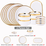 HULIANFU White Porcelain Plates for Food Dinner Set Dishes Salad Soup Bowl Ceramic Plates and Bowls Set Tableware Set Service for 4/6/8