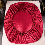 HULIANFU Luxury Jacquard Satin Stripe Silk Bed Sheet Set King Size High End Soft Smooth Queen Fitted Sheets with Elastic Band Bedsheet