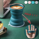HULIANFU Portable Silicone Folding Water Cup Outdoor Heat Resistant Foldable Mug with Lid Collapsible Travel Drinking Cups for Camping
