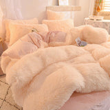 HULIANFU Nordic Pure Color Plush Duvet Cover Set with Sheet Pillow Covers Furry Winter Warm Kawaii Bedding Set Luxury Single Bed Sets